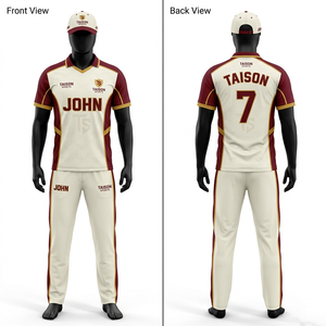 Uniforme de cricket pour hommes, tissu polyester respirant de qualité supérieure 180 GSM, crème, marine, rouge, panneau d'épaule, broderie personnalisée, sublimation - Product Image 4