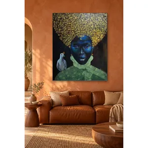 Fida, femme africaine aux cheveux bouclés dorés et impression sur toile colombe - Product Image 4