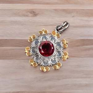 Rubellite Pendant Gemstone 925 Sterling Silver Handmade Two Tone Flower Jewelry Birthday Gift for Women & Children's - Product Image 3