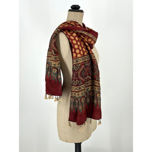 Estampado Ajrakh Hecho a Mano en Chifón de Seda Eri - Product Image 1