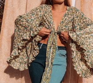 Estilo indio Casual corto Kurtis mujeres gasa Floral impreso manga encaje decoración Natural hasta la rodilla moda niñas - Product Image 4