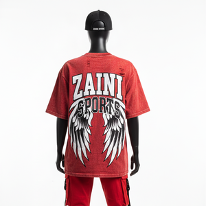 T-shirt ample pour femme en jersey de coton premium 220 GSM, délavé à l'acide, imprimé graphique rouge, logo personnalisé, T-shirt en coton pour femme - Product Image 2