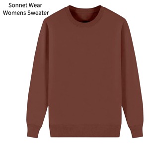 Pull décontracté pour femme 100 % coton à col rond, coupe ample, manches longues, motif uni - Product Image 3