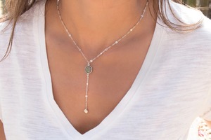 Collier Y en labradorite grise, pierre précieuse naturelle, en argent sterling 925, fait main, pierre de naissance de février, idée cadeau - Product Image 2