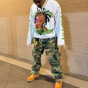 Camiseta Personalizada de Algodón Grueso Tejido para Hombre, con Bordado Estampado, Dobladillo Deshilachado, Lavado en Contraste, Estilo Hip Hop Urbano, Talla Grande - Product Image 4