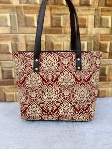Natural Cotton Printed Cotton <b>Tote</b> With PU and Double Partition With Back <b>Zip</b> Pocket Essential for Daily Life & Professional Use - Product Image 6