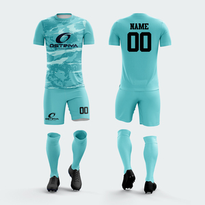 Servicio OEM, Conjunto de Camiseta y Pantalones Cortos de Fútbol Transpirables y Cómodos, 100% Poliéster, Impresión de Nombre del Jugador, Nombre del Equipo Personalizado, Antibacteriano - Product Image 1