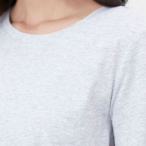 Camiseta Lisa Personalizada al por Mayor para Mujer, 100% Algodón, Manga Corta, Cuello Redondo, Estilo Casual de Verano, Básica, Holgada, Color Gris - Product Image 6