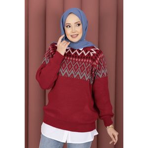เสื้อคลุมคาร์ดิแกนไหมพรมสีแดงทรงหลวมสำหรับผู้หญิง ลายดอกไม้สไตล์ชาติพันธุ์ ระบายอากาศได้ดี เหมาะสำหรับใส่ลำลองในฤดูหนาวและฤดูใบไม้ร่วง - Product Image 2