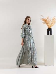 Vestido Maxi ahuecado con estampado floral para mujer, vestido informal de fiesta en la playa con abertura, cintura natural tejida, lavable - Product Image 2