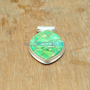 Green <b>Copper</b> Turquoise Handmade Pendant Pure 925 Silver Sterling Boho Statement Pendant <b>Anniversary</b> Birthday <b>Gift</b> Jewelry - Product Image 6