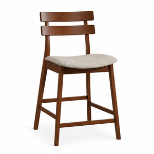 Modern Teak Wood Double Slat <b>Back</b> Bar Chair with Padded Foam Seat and Metal Base for Restaurants Cafs Bars-Commercial Use - Product Image 2