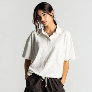 Chemise pour femme en tissu délavé à l'acide, épaules tombantes, style streetwear, coupe ample, écologique, lavage vintage - Product Image 5