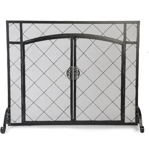 Handmade Wrought Iron Black Fire Guard <b>Screen</b> Home Curved Scroll Fire <b>Screen</b> Single Panel Flat <b>Fireplace</b> <b>Screen</b> - Product Image 2