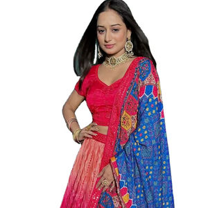 Tissu en soie Chinon imprimé numériquement, spécial fêtes/événements/cérémonies, pour Lahenga Choli traditionnel pour femmes ou demoiselles d'honneur. - Product Image 1