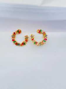 Boucles d'oreilles créoles en argent sterling faites à la main avec CZ multicolores, bijoux de luxe en cristal et pierres précieuses pour femmes - Product Image 6