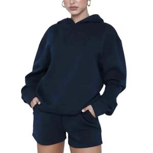 Women's Custom Cropped Hoodie and Sweat <b>Shorts</b> Set <b>Zip</b>-up Pockets Plus Size Summer Tracksuit <b>with</b> Hooded Collar - Product Image 4