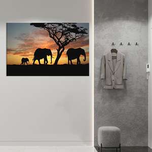 Elegante Lienzo Impreso con Silueta de Elefante al Atardecer Africano, Lienzo Enrollado - Product Image 1