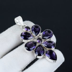 Colgante llamativo de Plata de Ley 925 Unisex, joyería fina con gemas de topacio amatista púrpura, colgantes inspirados en el cristianismo, abalorios - Product Image 1