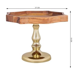 Aluminum <b>Cake</b> <b>Stand</b> With Wooden Top Perfect For Serving Guests During Special Ceremonies And Functions - Product Image 4