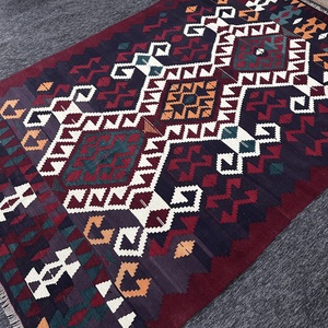 Vintage Turkish Kilim Area Rug 6x8.7 ft, <b>Red</b> Geometric Rug <b>Wool</b> - Product Image 2
