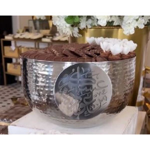Bol à chocolat en métal argenté de qualité supérieure avec base découpée arabe Bonbons Dessert Bol de service pour mariages ou occasions spéciales - Product Image 4
