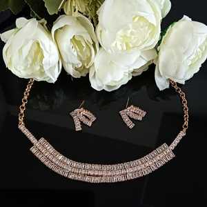 Necklace <b>Earring</b> Set Trendy Gold Floral CZ Crystal Choker Necklace <b>Bridal</b> Wedding Wholesale Indian Jewellery For Women, Gold - Product Image 2