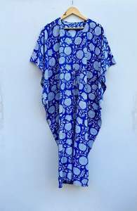 Vestido caftán con cuello en V ligero de algodón 100% para mujer, Maxi hasta el suelo, bloque de mano, Camisón con estampado Floral, ropa de playa de verano Formal - Product Image 4