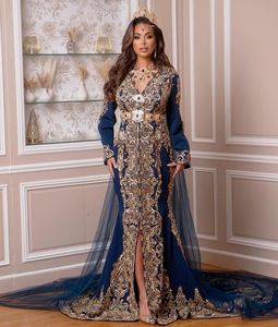 BORDADO CON ESTILO EN LA MARINA-Caftán con VESTIDO DE RUTA CUENTAS DE CRISTAL EMBELLECIDAS, PIEDRA, TRABAJO DE DABKA para Fiestas/Bodas = 2024 - Product Image 1