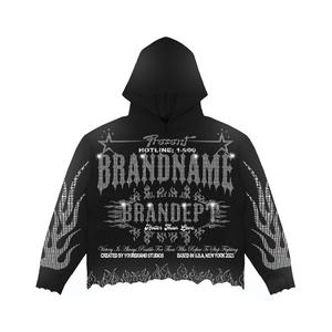 Ensemble survêtement de luxe pour homme, lavage à l'acide personnalisé, strass, 100% coton, avec poches, sweat-shirt et pantalon de survêtement d'hiver - Product Image 2