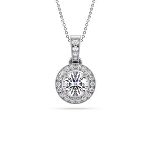 Colgante de Diamante Redondo Brillante con Halo Simple, Diamante Cultivado en Laboratorio de 0.50 Ct en Platino, para Uso Diario, Regalo - Product Image 1