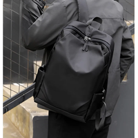 Sac à dos en polyester durable, noir mat, géométrique, minimaliste, fermeture éclair, imperméable, 36-56L, pour ordinateur portable 15,6 pouces, unisexe