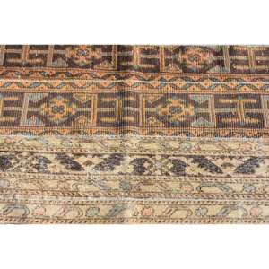 Vintage <b>Brown</b> Beige <b>Wool</b> Rug 2.7 X 7.8ft Classic Turkish Style Handmade Patchwork Design for Bedside Latex Backed - Product Image 5
