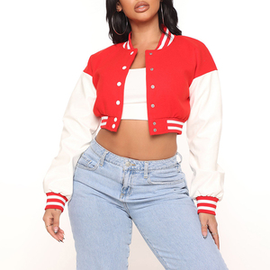 Veste universitaire courte imprimée tendance pour femmes, manches longues, imperméable, matelassée, personnalisable, couleur unie, décontractée - Product Image 1