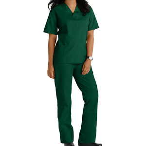 Uniforme de fregado con logotipo personalizado para mujer, uniforme médico profesional de mezcla de algodón verde con bolsillos para el personal sanitario - Product Image 4