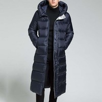 Jaket Puffer Cuaca Dingin Jaket Musim Dingin Pria, Jaket Windbreaker Bertudung Warna Putih Bebek Bawah Merek Kasual