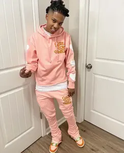 Conjunto de chándal con estampado de farol personalizado para hombre y mujer, conjunto de chándal Unisex con pantalones acampanados apilados y Sudadera con capucha de dobladillo sin procesar - Product Image 1