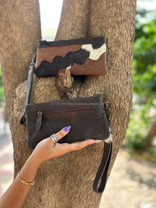 Nuevo pelo hecho a mano Real en ocultar estampado en relieve piel cuero muñequera embrague Venta caliente mujeres diseñadas bolsas con cremallera pintadas a mano - Product Image 5