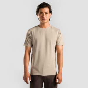 เสื้อยืด GA Basic สีเบจ ผ้าฝ้าย/ใยไผ่ เนื้อหนัก นุ่ม ย้อมเส้นด้าย พิมพ์ลายสกรีน - Product Image 1