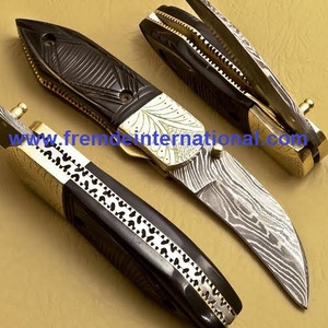 Couteau pliant en acier damas et traversin en laiton Couteau pliant fait à la main de haute qualité - Product Image 2