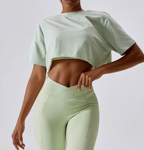 Nueva Ropa Deportiva para Yoga, Top Corto, Cuello Redondo, Camisetas Cortas de Manga Corta, Camisetas de Algodón y Poliéster - Product Image 4
