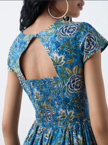 Vestido acampanado de algodón con estampado floral azul cachemir Bombay - Product Image 3