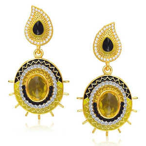 Boucles d'oreilles Kriaa Fine Stud Black Meenakari Austrian Stone Dangler 1304606 - Product Image 1