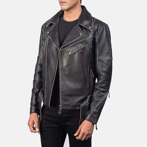 Chaqueta de Motero Vincent de Cuero Vacuno Genuino, Negra, Talla XS, Reversible y con Cierre de Cremallera, Recubierta con ODM - Product Image 2