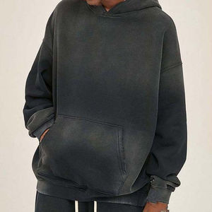 Sweat-shirt à capuche unisexe personnalisé, coupe oversize, style streetwear, en maille tricotée imperméable, effet délavé vintage, doublé, couleur unie - Product Image 5