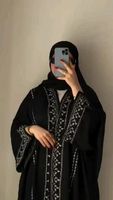 Abaya musulmane luxueuse en soie noire taille XXL, style Dubaï, broderies blanches faites à la main, haute qualité, infroissable, coupe ample