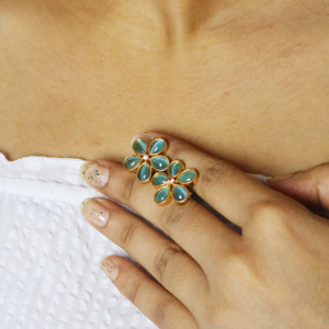 <b>Blue</b> Quartz Brass Handmade 18k Gold Plated <b>Earrings</b> - Gift For Women Flower <b>Stud</b> <b>Earrings</b> - Product Image 1