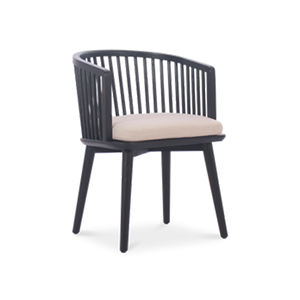 Silla de Madera de Teca Marcelino, Silla de Comedor Moderna de Madera de Teca Sólida con Cojín y Acabado Negro - Product Image 1