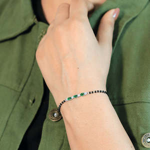 NOVAMART Fine Zarkan Linear Silver <b>Bracelet</b> Green Checkered Pattern Geometric Number Shape Gold Plating Diamond Encrusted <b>Copper</b> - Product Image 2
