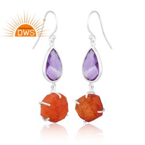 Increíble diseño 925 plata esterlina amatista natural y cornalina pendiente de piedras preciosas diseño personalizado fabricante de joyas - Product Image 2